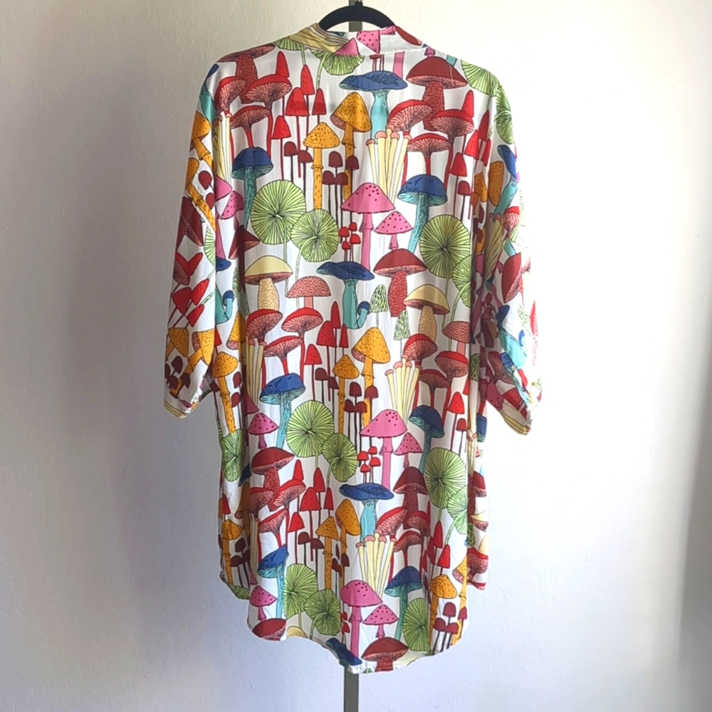 NEW L.A. Soul Rayon Colorful Mushroom Print Kimono Shirt Size L/XL